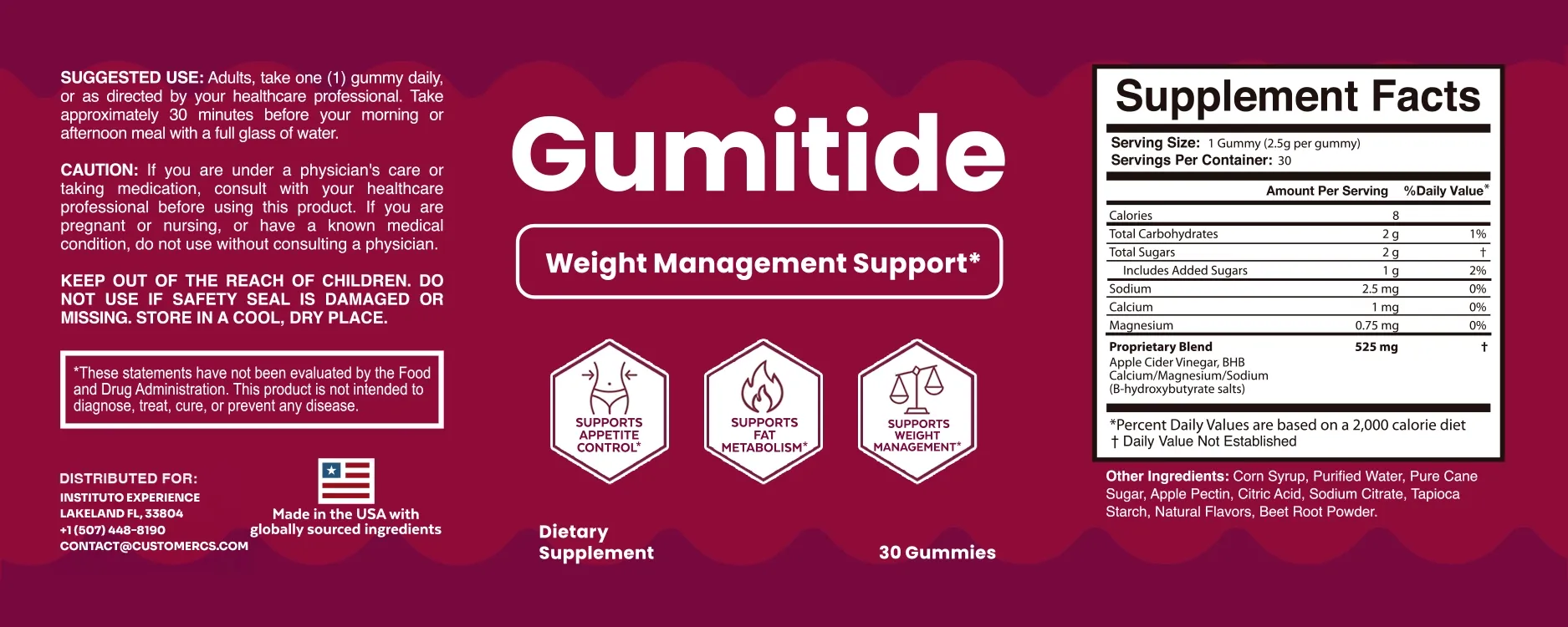 Gumitide Official Label & Supplement Facts